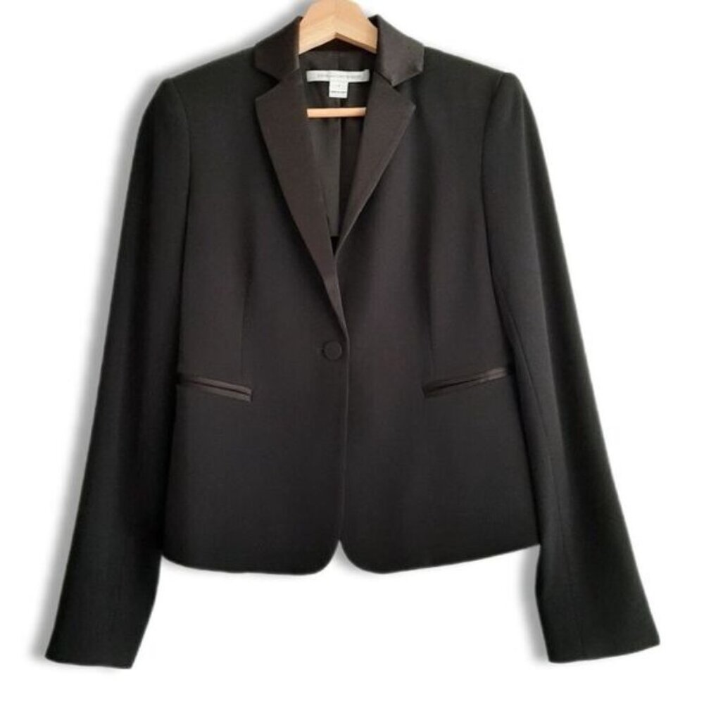 DIANE VON FURSTENBERG Jennie Blazer Jacket Four-Season Stretch Black Sz 2